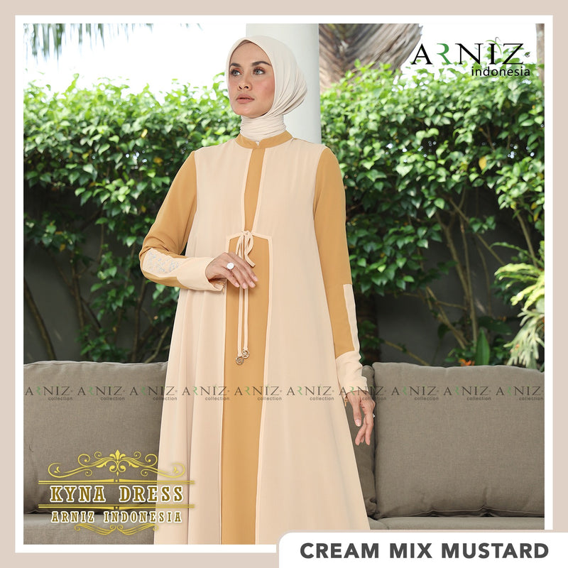 KYNA DRESS - CREAM MIX MUSTARD