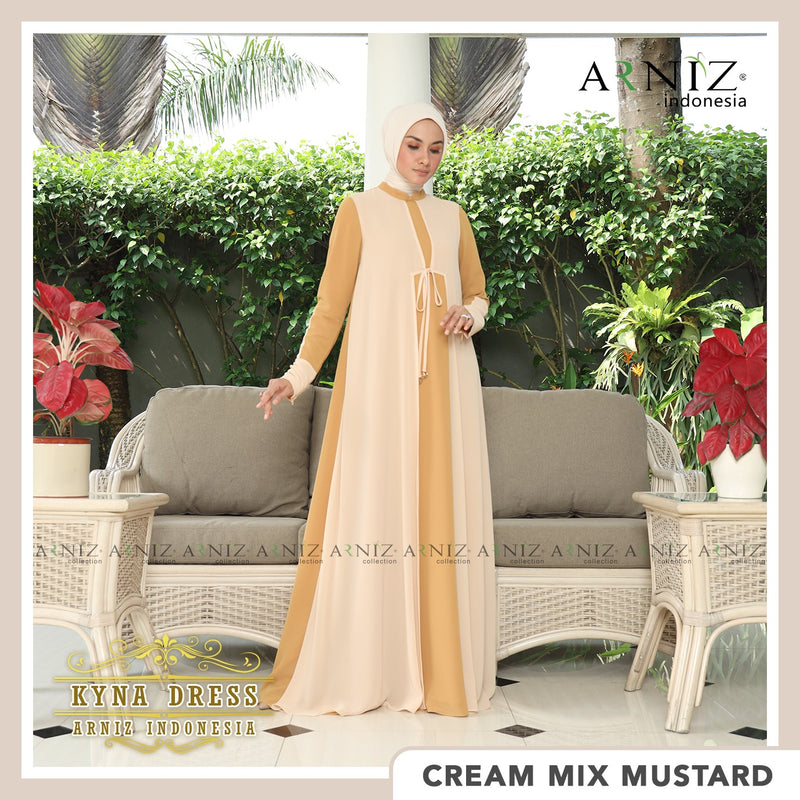 KYNA DRESS - CREAM MIX MUSTARD