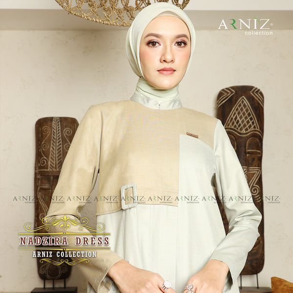 NADZIRA DRESS - TUSCAN OLIVE MIX LIGHT SAGE